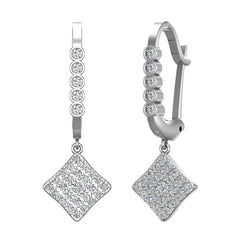 Square Diamond Dangle Earrings Dainty Drop Style White Gold