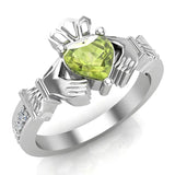 Genuine Heart Green Peridot Claddagh Diamond Ring 0.62 cttw 14K Gold - White Gold