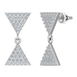 Diamond Dangle Earrings Triangle Pattern Cluster Hour-glass Look 14K Gold 0.63 ctw-I,I1 - White Gold