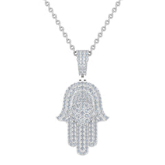 Hamsa Hand Pendant Diamond Necklace for Men/Women White Gold