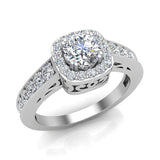 Dainty Round brilliant cushion  halo diamond engagement rings 14K 1 ctw I-I1 - White Gold