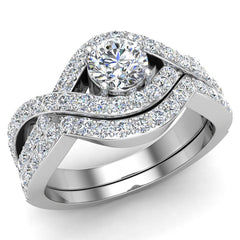 Intertwined Criss Cross Style Diamond Engagement Ring Set 1.10 carat White Gold