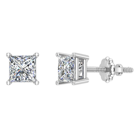 Diamond Earrings for Women Men Princess Cut 14K Gold Ear stud-G,I1 - White Gold