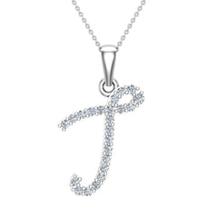 Initial Pendant T Letter Charms Diamond Necklace 18kWhite Gold