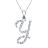 Initial pendant Y Letter Charms Diamond Necklace 14K Gold-G,I1 - White Gold