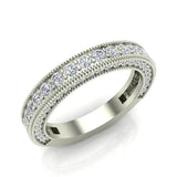 Antique Milgrain Accented Diamond Wedding Ring Band 1.22 ctw 18K Gold Glitz Design (G,SI) - White Gold