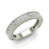Antique Milgrain Accented Diamond Wedding Ring Band 1.22 ctw 14K Gold Glitz Design (G,I1) - White Gold