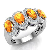 2.40 Ct Oval Yellow Sapphire & Diamond Band Ring 14K Gold - White Gold