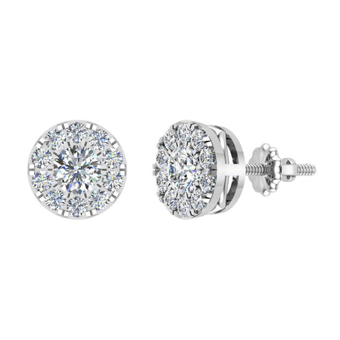 Halo Cluster Diamond Earrings 0.55 ct 18K Gold-G,VS - White Gold
