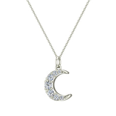Crescent Dainty Charm Diamond Necklace White Gold 