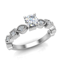 Milgrain Round Diamond Engagement Ring for Women White Gold