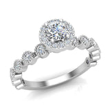 Round Halo Diamond Engagement Ring Stackable Milgrain Design 14K Gold 0.63 ct-SI - White Gold