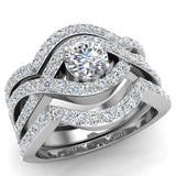 Wedding Ring Set Round cut Solitaire with enhancer bands  14K Gold 1.20 carat-F,VS - White Gold