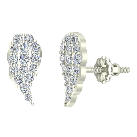 Angel Wing Pave Diamond Cluster Stud Earrings 0.50 ct 14K Gold-G,SI - White Gold