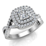 Twists Square Halo Princess Cut Engagement Ring 14K Gold 0.90 Ctw Diamonds (G,SI) - White Gold