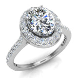Oval Brilliant Halo Diamond Engagement Ring 14K Gold (I,I1) - White Gold