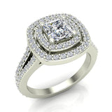 Magnificent Princess Diamond Cushion Halo V Shank Engagement Ring 1.47 ctw 14K Gold (I,I1) - White Gold