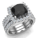 14K Gold Wedding Ring Set Cushion Black Diamond Halo Ring 3.85 ct-G,SI - White Gold