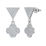 Diamond Dangle Earrings Clover Pattern Cluster Triangle 14K Gold 0.90 ctw-I,I1 - White Gold