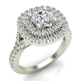 Cushion Halo Diamond Engagement Ring 1.35 cttw 14K Gold-I1 - White Gold