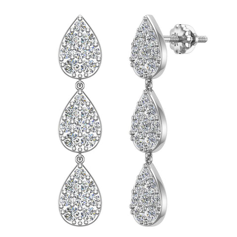 Tear-Drop Diamond Chandelier Earrings 14K Gold 1.15 carat total-G,SI - White Gold