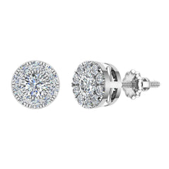 Halo Cluster Diamond Earrings 1.08 ctw White Gold