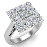Square Halo with Princess Cut & Filigree Cluster Ring 14K Gold (G,SI) - White Gold
