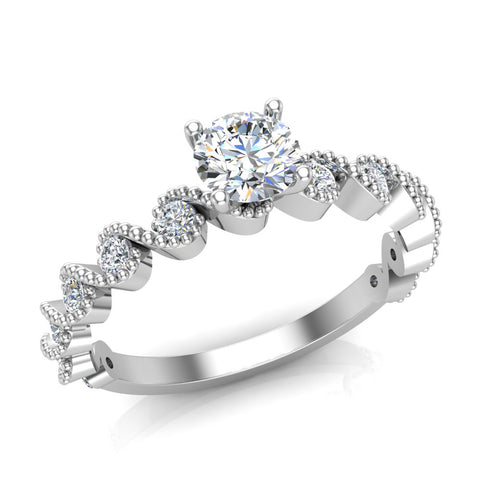 0.70 Ct Milgrain Diamond Engagement Ring for Women Ocean Wave Ripple 14K Gold G SI - White Gold