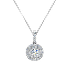 Diamond Necklaces for Women Round Double Halo Pendant White Gold