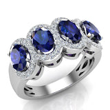 Oval Blue Sapphire & Diamond Band Ring 14K Gold - White Gold