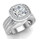 Trio Diamond Shank Cushion Halo Engagement Ring 1.68 cttw 18K Gold-G,VS - White Gold