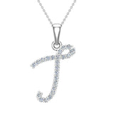 Initial Pendant T Letter Charms Diamond Necklace 14K Gold-G,I1 - White Gold