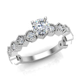 Designer milgrain Round brilliant diamond engagement ring 14K Gold 0.70 CT I1 - White Gold