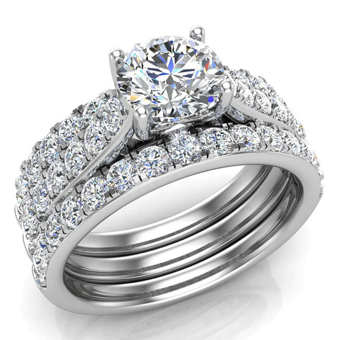 Accented Diamond Solitaire Wedding Ring Set with Band 1.90 ct 18K Gold-G,VS - White Gold