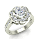 Solitaire Diamond Floral Halo Wedding Ring 14K Gold-I,I1 - White Gold