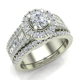Round Cut Wedding Ring Set for Women 14K Gold Halo Bridal Rings Set Wide Shank 1.42 Ctw (I, I1) - White Gold