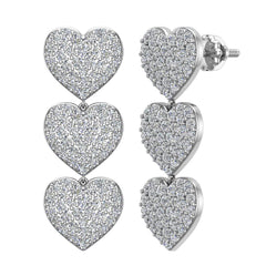 Heart Diamond Chandelier Earrings Waterfall Style White Gold