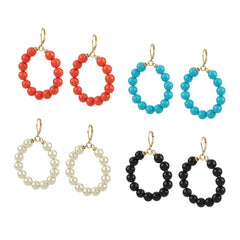 Set of 4 Colored Bead Circle Leverback Earrings