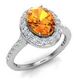Yellow Sapphire & Diamond Halo Ring 14K Gold November Birthstone - White Gold
