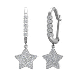 Star Diamond Dangle Earrings Dainty Drop Style 14K Gold 0.73 ct-I,I1 - White Gold
