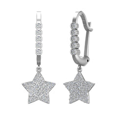 Star Diamond Dangle Earrings Dainty Drop Style White Gold
