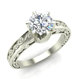 0.75 Carat Vintage Style Filigree Engagement Ring 14K Gold (I,I1) - White Gold