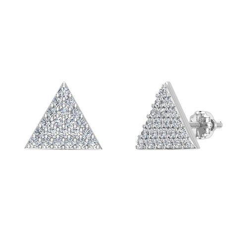 Triangle Shape Pave Diamond Stud Earrings 1/2 ct 14K Gold-I,I1