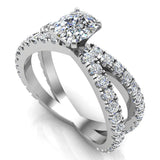 X Cross Split Shank Cushion Diamond Engagement Ring 1.75 ct-14K Gold - White Gold