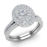 Cluster Diamond Wedding Ring Bridal Set 14K Gold Glitz Design (I,I1) - White Gold