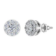 Halo Cluster Diamond Earrings 0.77 ctw 14K White Gold