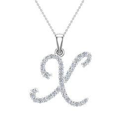 Initial pendant X Letter Charms Diamond Necklace 14K White Gold