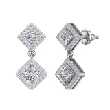 Bridal Princess Halo Diamond Dangle Earrings Kite Pattern 18K Gold 1.93 ct-G,VS - White Gold