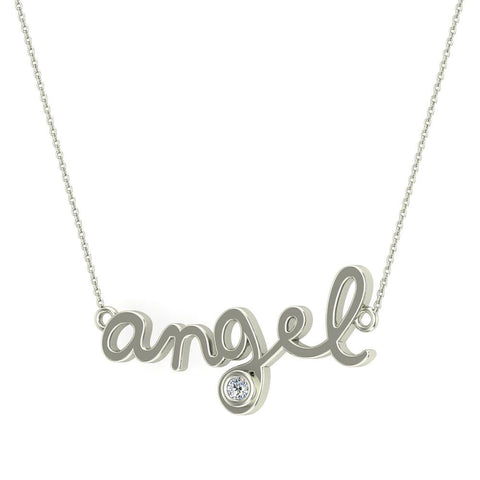 Angel Charm Necklace 18K Gold Bezel set Diamond Highlight-G,SI - White Gold