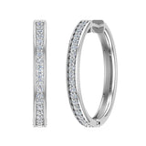 14K Hoop Earrings 26mm Diamond Line Setting Click-in Lock 0.60 ct-G,SI - White Gold